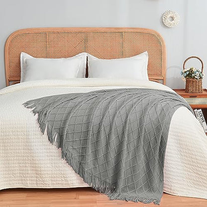 inhand Light Grey Knitted Throw Blanket for Couch and Bed, 50"x60" - color: Light Grey, size: 50"x60"