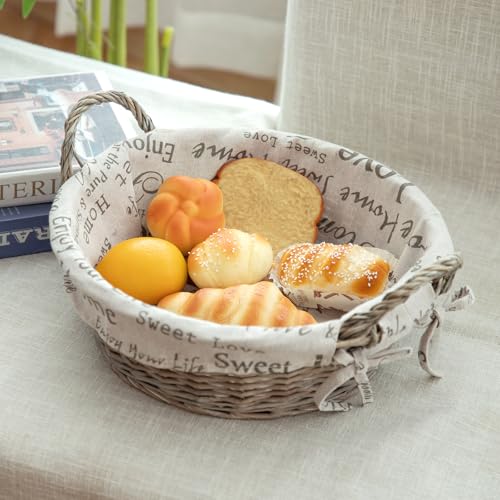 Wicker Bread Basket With Handle, Grey Wicker Storage Basket