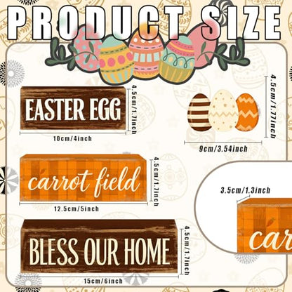 Easter Decorations - Easter Egg Carrot Field Tiered Tray Decor - Wooden Farmhouse Easter Tabletop Sign with Eggs & Carrot Theme - Rustic Spring Home Decor for Shelf Mantel Kitchen - Spring Home Decor for Living Room, Kitchen Counter - style: Egg