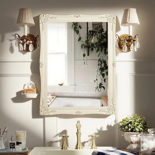 European Style Decorative Mirrors for Wall, Bathroom Mirrors Wall Mounted Mirror (Ivory White)