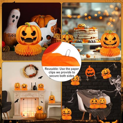 Faccito 9 Pcs Halloween Pumpkin Honeycomb Centerpieces Table Decorations - style: Cute