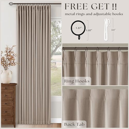 TWODRAPES 108 Inch Pinch Pleat Greyish Beige Room Darkening Curtains - color: Burlywood Birch, size: 40"W x 108"L (Pack of 2)