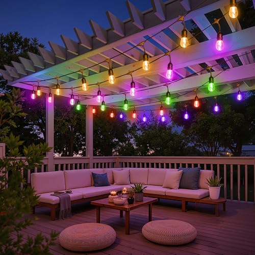 Larkvue 96FT(2X48FT) RGBW Outdoor String Lights with Remote, 8 Modes, Black