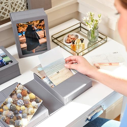 Savor Small Keepsake Box and Fabric Photo Frame - Memory Box for Wedding, Travel and Convocation - Keepsake Storage Box for Couples to Save Memories (Blue with Neutral Interior)