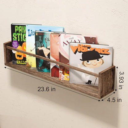 Fixwal Floating Nursery Book Shelves for Wall, 23.6 Inches, Set of 3, Brown - color: Brown, size: 23.6inches