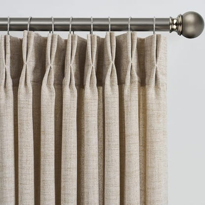 RAIN CITY Beige Sheer Pinch Pleated Curtains 84 Inches Long 2 Panels,Back Tab Pleated Drapes Hooks Thick Linen Textured Boho Farmhouse Curtain for Dining Bedroom 70 Inch Wide Each Panel - color: Beige, size: 70"W x 84"L (Pack of 2)