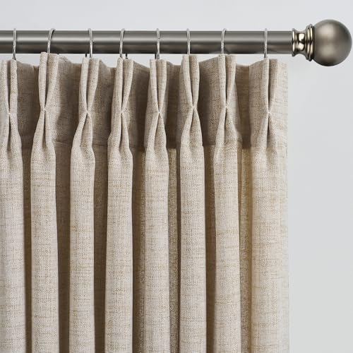 RAIN CITY Beige Sheer Pinch Pleated Curtains 84 Inches Long 2 Panels,Back Tab Pleated Drapes Hooks Thick Linen Textured Boho Farmhouse Curtain for Dining Bedroom 70 Inch Wide Each Panel - color: Beige, size: 70"W x 84"L (Pack of 2)
