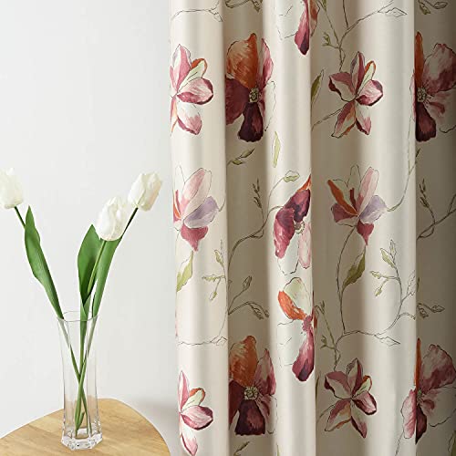 VOGOL Purple Floral Grommet Blackout Curtains, 52 x 63, 2 Panels - color: T003c2, size: 52"W x 63"L (Pack of 2)