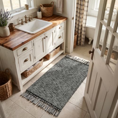 Collive 2' x 4.3' Kitchen Runner Rugs, Modern Boho Washable Bathroom Mat - color: Black/Cream, size: 2' x 4.3' (Rectangular)