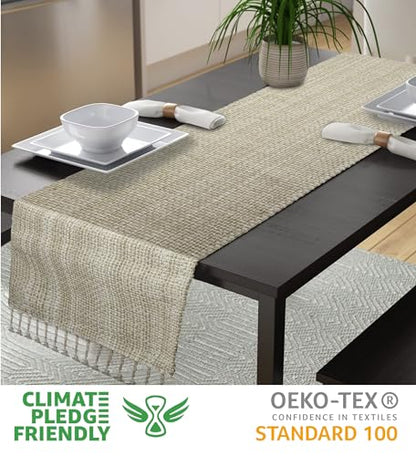Urban Villa Two Tone Table Runner Cotton Quality 14x72 Egg Shell - color: Egg Shell, size: 14" x 72"