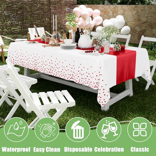 Smiry Disposable Rectangle Plastic 54 x 108 Inch Table Cloth 3 Pack - color: White and Red