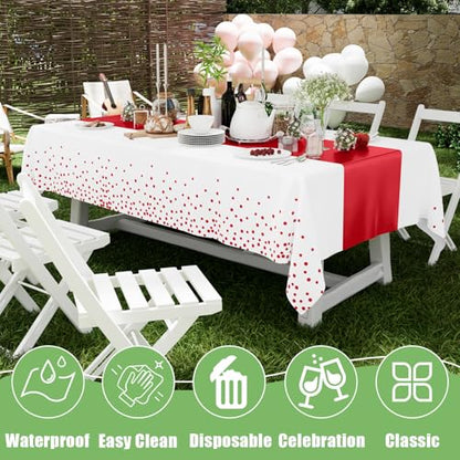 Smiry Disposable Rectangle Plastic 54 x 108 Inch Table Cloth 3 Pack - color: White and Red