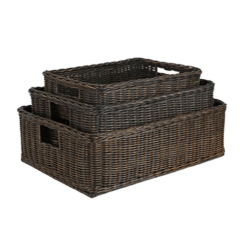 The Basket Lady Underbed Wicker Storage Basket, M, Walnut Brown - color: Antique Walnut Brown, size: Medium