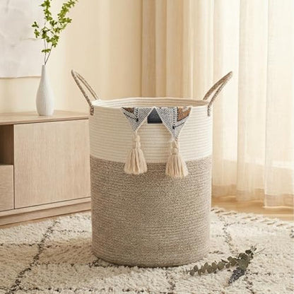 Large 58L Laundry Basket, Woven Rope Laundry Hamper with Reinforced Structure, Collapsible Clothes Storage Bin for Bedroom, Bathroom & Nursery, Durable Blanket & Toy Organizer