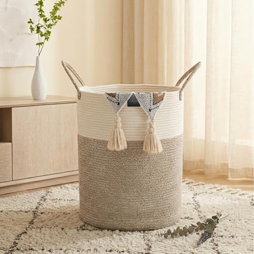 Large 58L Laundry Basket, Woven Rope Laundry Hamper with Reinforced Structure, Collapsible Clothes Storage Bin for Bedroom, Bathroom & Nursery, Durable Blanket & Toy Organizer