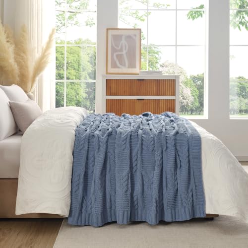 Amélie Home Chenille Knit Throw Blanket,Dusty Blue 50"x60" - color: Cable Dusty Blue, size: 50" X 60"