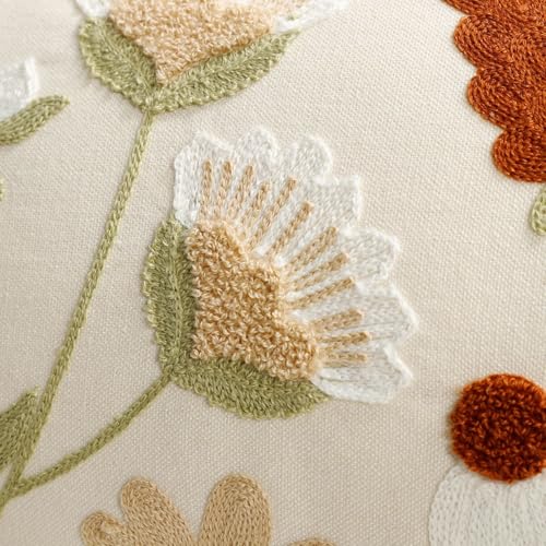 Embroidered Spring Lumbar Pillow Covers 20x12 Inch Set of 2 - Summer Floral Boho Farmhouse Decorative Pillows for Living Room Couch Sofa Bed Cushion Pillowcase (2, Blue and Orange, 20 x 12)