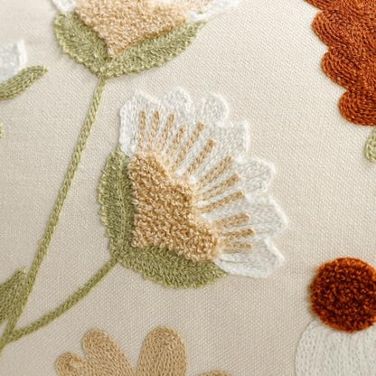Embroidered Spring Lumbar Pillow Covers 20x12 Inch Set of 2 - Summer Floral Boho Farmhouse Decorative Pillows for Living Room Couch Sofa Bed Cushion Pillowcase (2, Blue and Orange, 20 x 12)