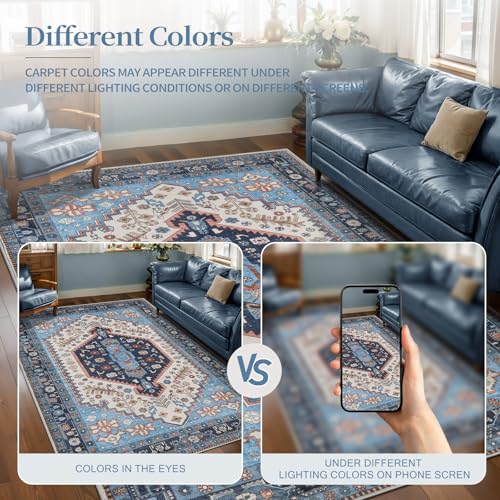 Ciicool 2x3ft Small Area Rug,Washable Boho Thin Mat for Entryway Kitchen - color: Blue/Beige, size: 2' X 3' (Rectangular)