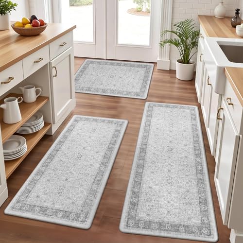 Pauwer Anti Fatigue Kitchen Floor Mats Set of 3, Cushioned Rugs, Light Grey - color: Light Grey