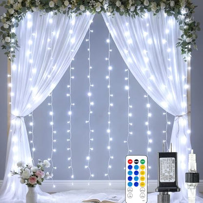 HEYFUNi 6.6FT x 6.6FT Cool White Curtain Lights Plug in, 200 LED - color: White, size: 6.6ft*6.6ft