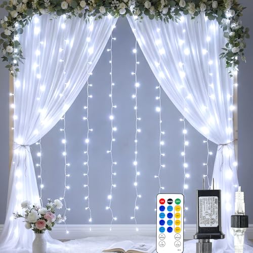 HEYFUNi 6.6FT x 6.6FT Cool White Curtain Lights Plug in, 200 LED - color: White, size: 6.6ft*6.6ft