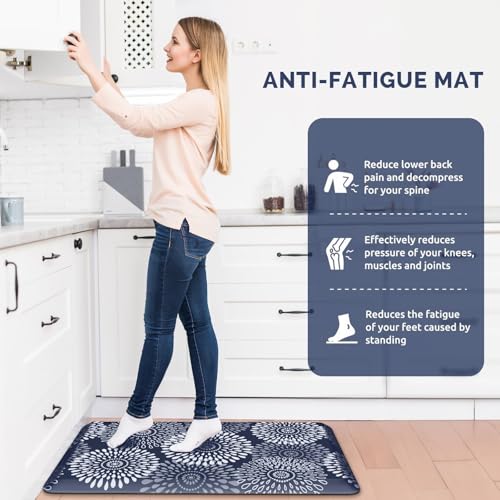 Kitchen Mat Water-Resistant Kitchen Rugs Cushioned Anti-Fatigue Floor Mat - color: Blue, size: 28"L x 17.3"W x 0.5"Th