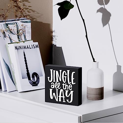 Funny Christmas Wooden Box Sign Plaque Jingle All the Way Black Wood Box Sign Rustic Art Home Shelf Desk Decor 5 x 5 x 1 Inches - color: Merry Christmas29
