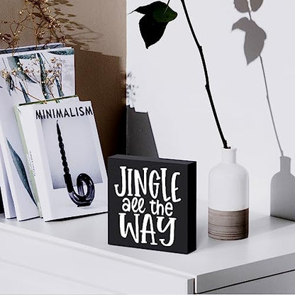 Funny Christmas Wooden Box Sign Plaque Jingle All the Way Black Wood Box Sign Rustic Art Home Shelf Desk Decor 5 x 5 x 1 Inches - color: Merry Christmas29