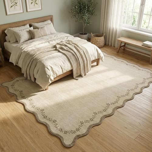 GarveeHome 5x7 Scalloped Area Rug Jute Washable Bedroom Living Room Rug - color: Jute, size: 5' x 7' (Rectangular)