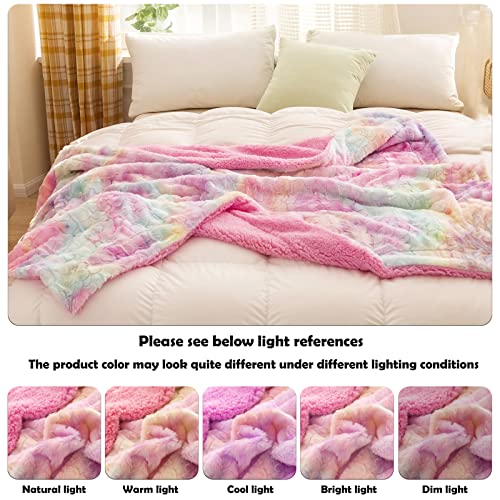 NEWCOSPLAY Faux Fur Sherpa Throw Blanket for Couch, Light Rainbow, 40"x50" - color: Light Rainbow, size: Throw(40"x50")
