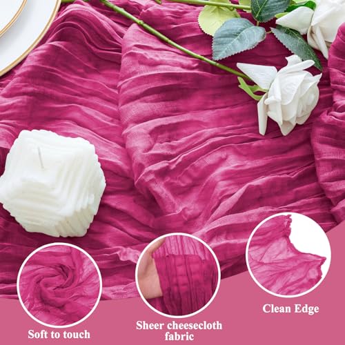 Cheesecloth Table Runner 10FT Fuchsia Boho Gauze Rustic Sheer Runners - color: Fuchsia, size: 1 Pack