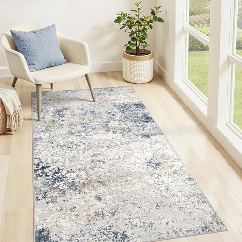 DMOYEST 3x5 Entryway Area Rug Washable Abstract Beige Blue Small Carpet - color: Beige Blue, size: 3' x 5' (Rectangular)