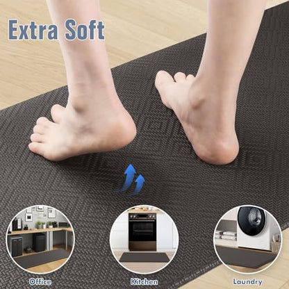 Kitchen Mat 2PCS Kitchen Rugs Cushioned Anti-Fatigue Rug Standing Desk Mat - color: Dark Grey, size: 47"L x 17.3"W x 0.4"Th