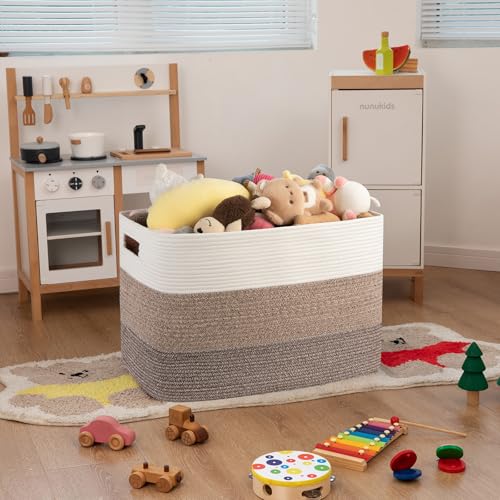 OIAHOMY 108L Extra Large Blanket Basket Dog Toy Basket radient Dark Brown - color: Gradient Dark Brown