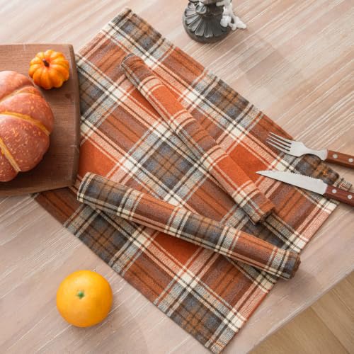 AQOTHES Fall Plaid Placemats Set of 4, Orange Checkered Table Mats 12×18 - color: Orange