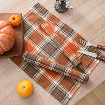 AQOTHES Fall Plaid Placemats Set of 4, Orange Checkered Table Mats 12×18 - color: Orange