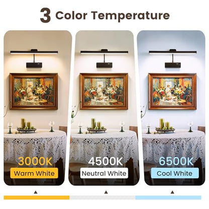 Picture Light for Wall, 15" Rechargeable Battery Operated LED Wall Sconce - color: Black, size: 2 Count (Pack of 1)