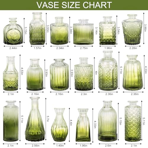 18pcs Green Glass Bud Vase Set, Small Flower Vases for Centerpieces in Bulk - color: Green, size: 18pcs