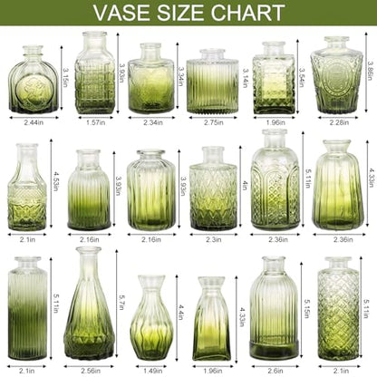 18pcs Green Glass Bud Vase Set, Small Flower Vases for Centerpieces in Bulk - color: Green, size: 18pcs