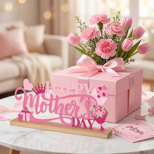 Roowest Metal Happy Mother's Day Table Sign Decor with Wooden Base - style: Mother's Day
