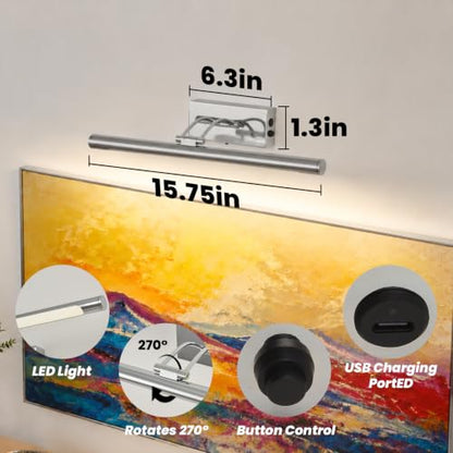 Battery Operated Picture Light for Wall,Chrome 15.7-Inch - color: Chrome, size: 15.7 Inch
