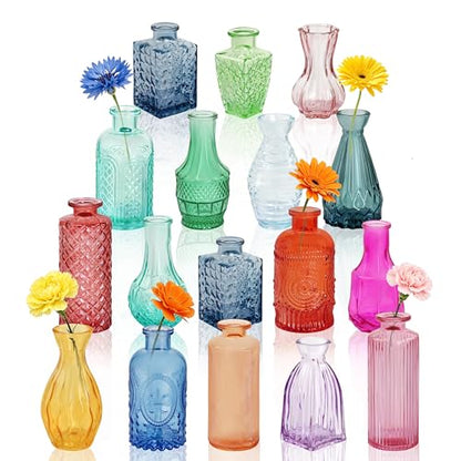Glass Bud Vases in Bulk Small Mini Colorful Vase for Flowers 17pc - color: Colorful