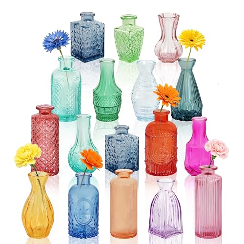Glass Bud Vases in Bulk Small Mini Colorful Vase for Flowers 17pc - color: Colorful