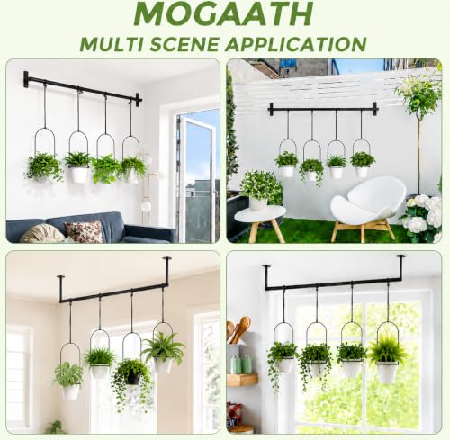 Window Plant Hanger with 4 Pots, 40 Inch Adjustable Hanging Planters for Indoor Plants, Metal Wall/Ceiling Plant Rod for Herbs, Flowers, Kitchen, Apartment & Balcony, Black - size: 40inch-4 flower pots