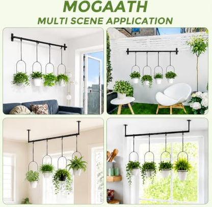 Window Plant Hanger with 4 Pots, 40 Inch Adjustable Hanging Planters for Indoor Plants, Metal Wall/Ceiling Plant Rod for Herbs, Flowers, Kitchen, Apartment & Balcony, Black - size: 40inch-4 flower pots