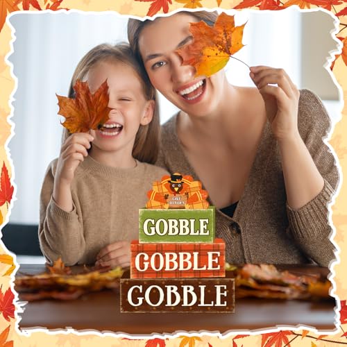 Britimes Tiered Tray Decor Set, 4 Pack, Wooden, Thanksgiving Turkey - style: Gobble Turkey