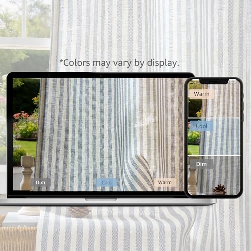 jinchan Linen Curtains 84 Inch Blue Stripe on Linen Grommet 2 Panels - color: Blue on Linen, size: 50"W x 84"L (Pack of 2)