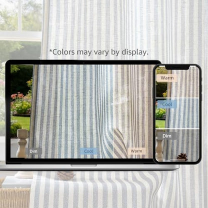 jinchan Linen Curtains 84 Inch Blue Stripe on Linen Grommet 2 Panels - color: Blue on Linen, size: 50"W x 84"L (Pack of 2)