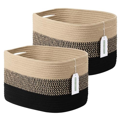 ECDYQXVU 15x10x9 Inch Woven Cotton Rope Storage Basket, 2 Pack - color: Gradient Black/Brown, size: 2 Pack